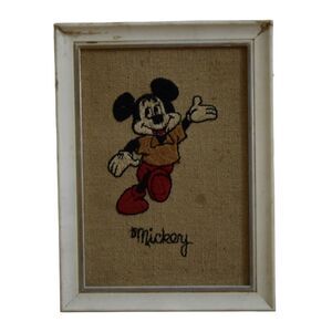VTG Walt Disney 1960s Mickey Mouse Hopsack Embroidery Framed 5 7/8"x8" READ!